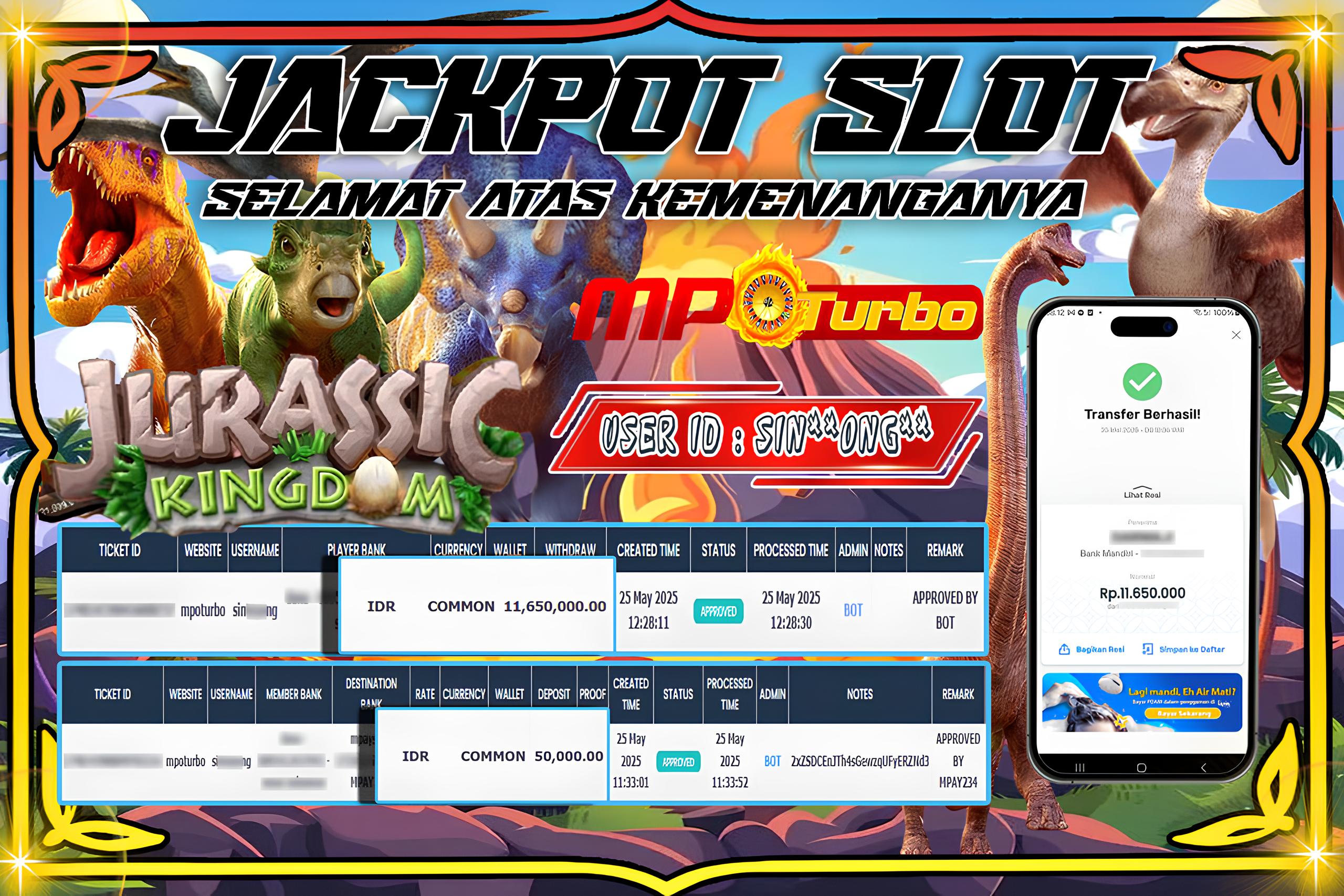 MPOTURBO JACKPOT SLOT JURASSIC KINGDOM - PG SOFT Rp 11,650,000.00,- LUNAS
